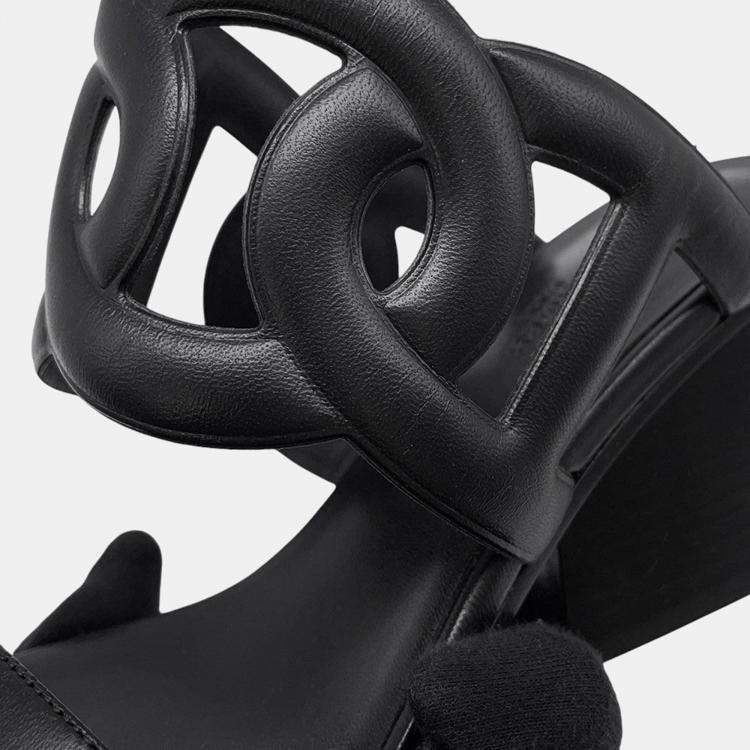 Pre Owned Hermes Lipari Sandals 70 Black Leather Size 38 1/2