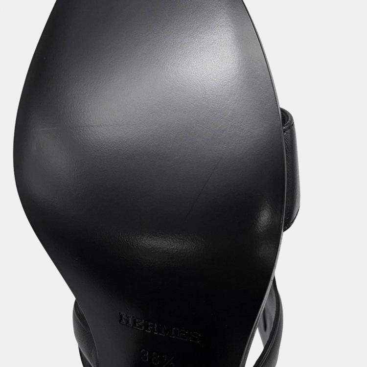 Pre Owned Hermes Lipari Sandals 70 Black Leather Size 38 1/2