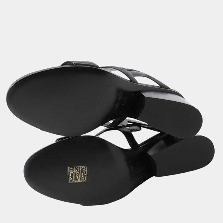 Pre Owned Hermes Lipari Sandals 70 Black Leather Size 38 1/2