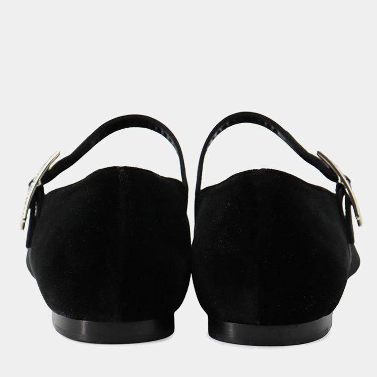 Pre Owned Hermes Ballet Shoes "Jane" Black Velvet Fabric Satin Size 37H