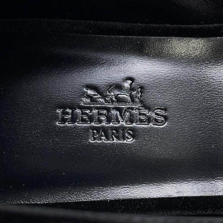 Pre Owned Hermes Ballet Shoes "Jane" Black Velvet Fabric Satin Size 37H