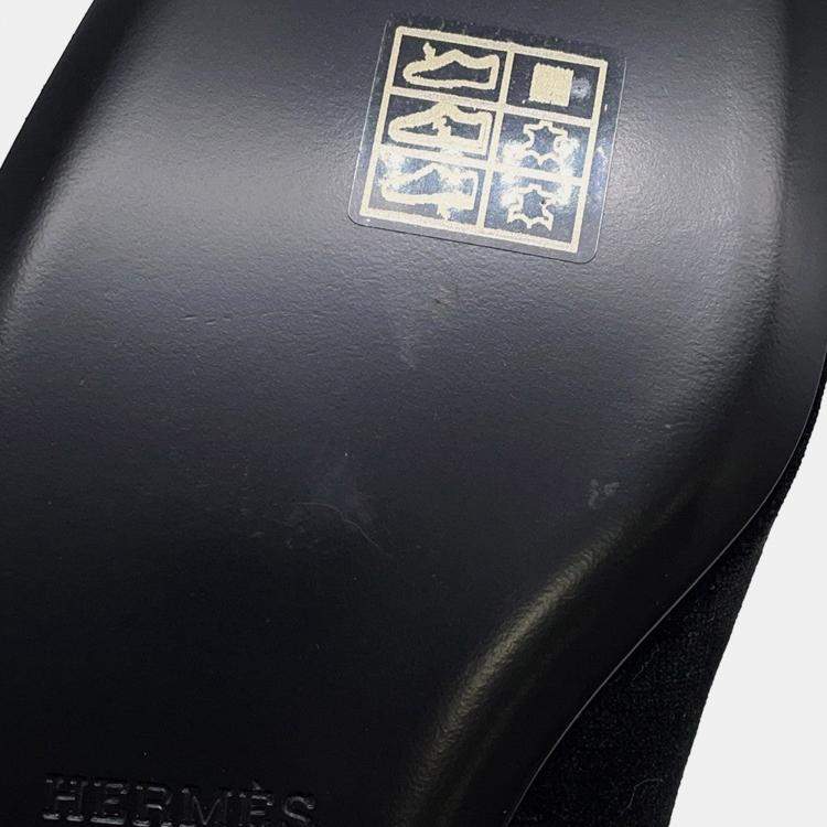 Pre Owned Hermes Ballet Shoes "Jane" Black Velvet Fabric Satin Size 37H