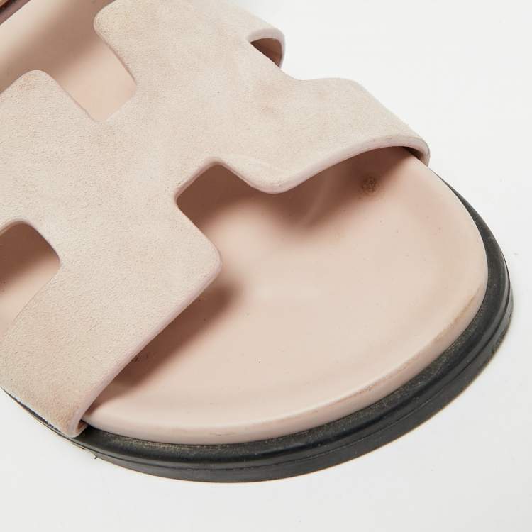 Pre Owned Hermes Chypre Size 37 Beige Suede Flat Slide