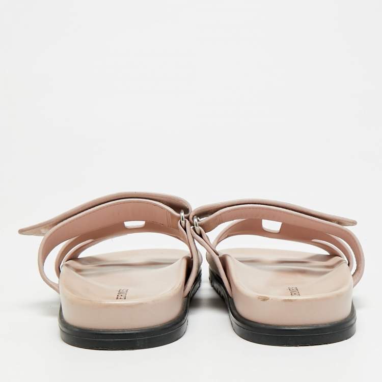 Pre Owned Hermes Chypre Size 37 Beige Suede Flat Slide