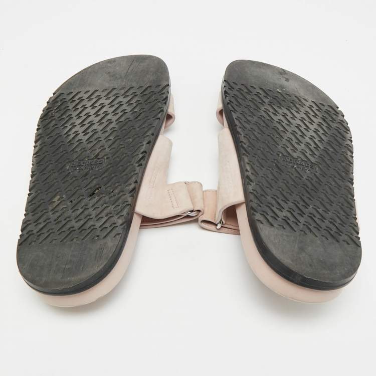 Pre Owned Hermes Chypre Size 37 Beige Suede Flat Slide