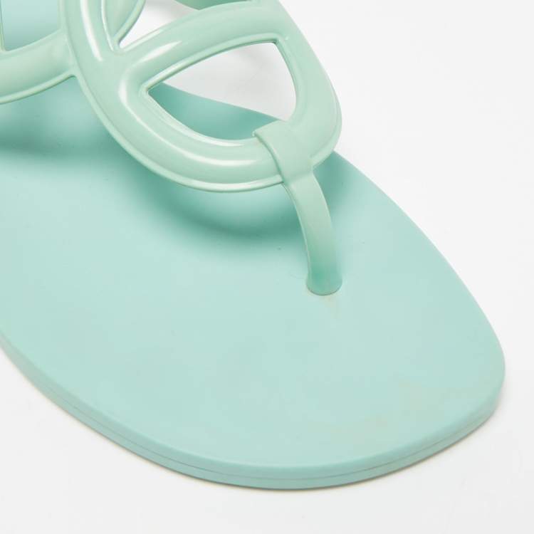 Pre Owned Hermes Egerie Size 38 Mint Green Rubber Thong Flat Sandals