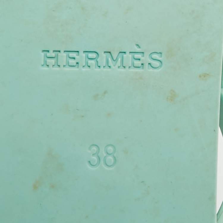 Pre Owned Hermes Egerie Size 38 Mint Green Rubber Thong Flat Sandals