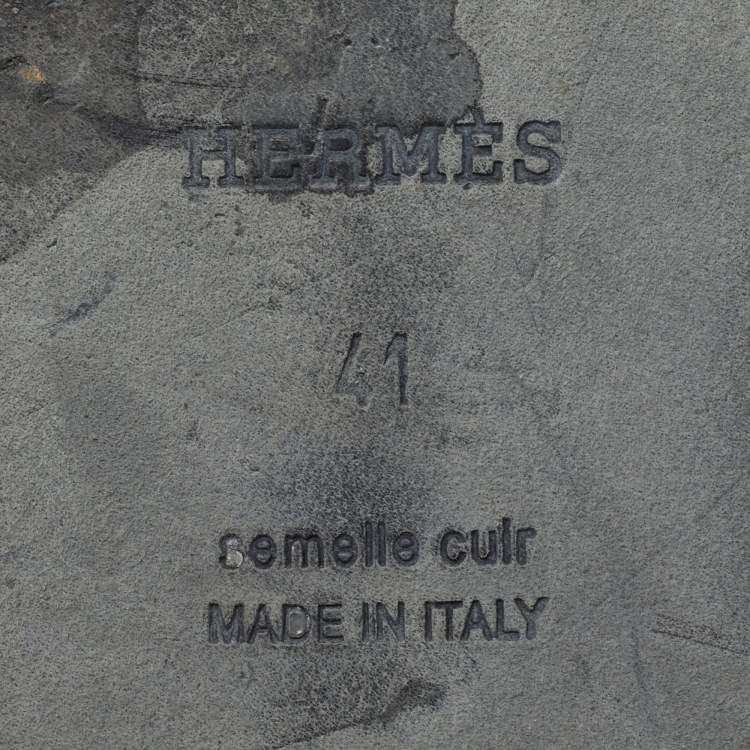 Pre Owned Hermes Oran Size 41 Silver Leather Flat Slide