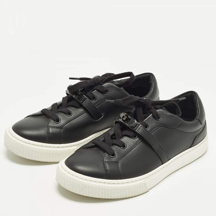 Pre Owned Hermes Day Size 38 Black Leather Low Top Sneakers