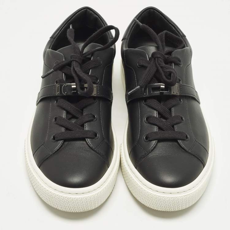 Pre Owned Hermes Day Size 38 Black Leather Low Top Sneakers
