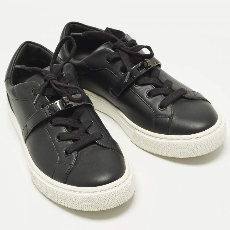 Pre Owned Hermes Day Size 38 Black Leather Low Top Sneakers