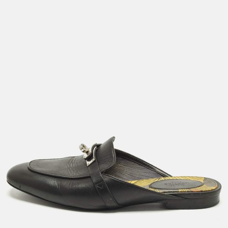 Pre Owned Hermes Oz Size 38 Black Leather Mules
