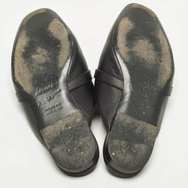 Pre Owned Hermes Oz Size 38 Black Leather Mules
