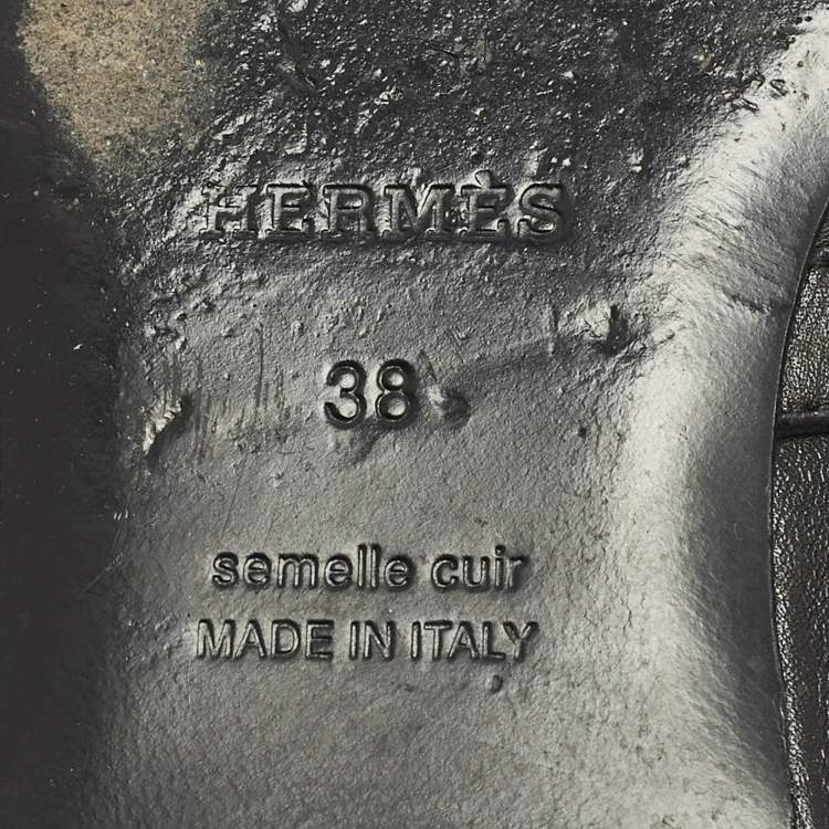 Pre Owned Hermes Oz Size 38 Black Leather Mules