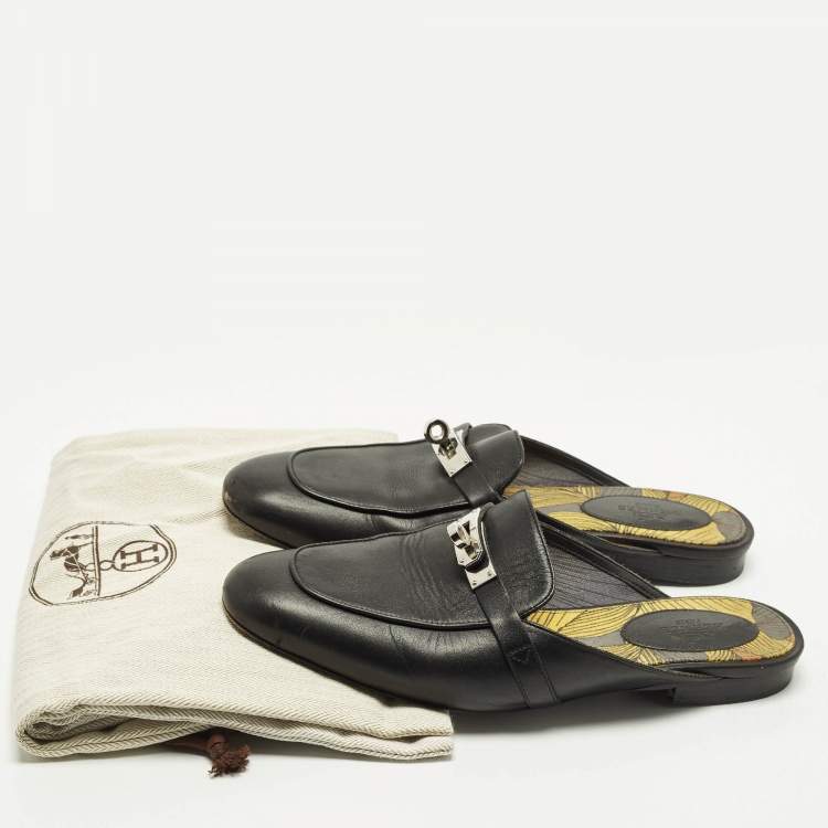 Pre Owned Hermes Oz Size 38 Black Leather Mules