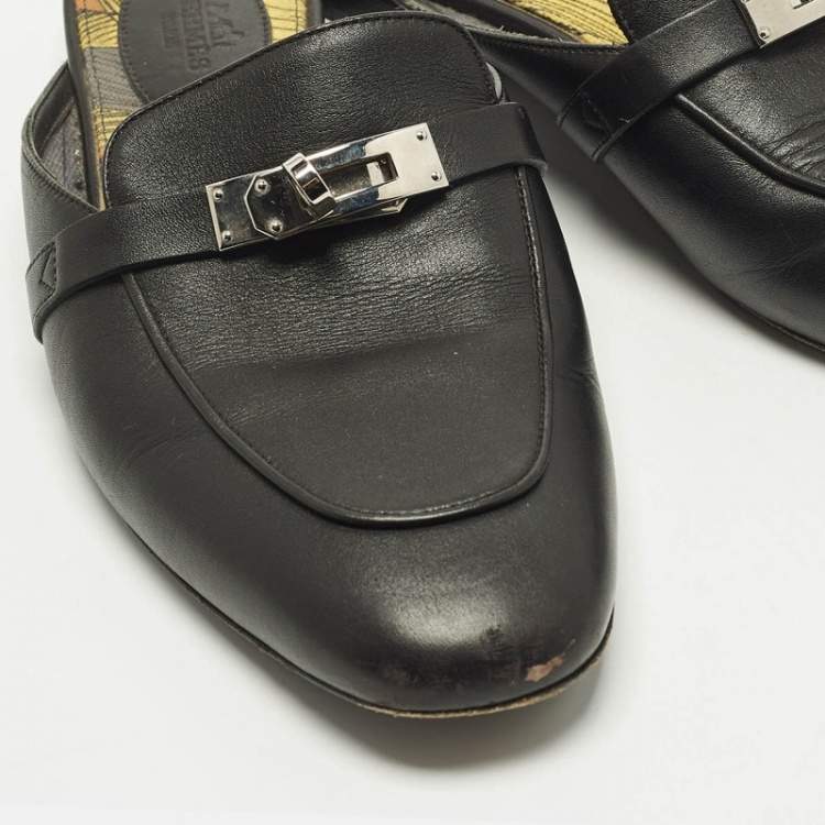 Pre Owned Hermes Oz Size 38 Black Leather Mules