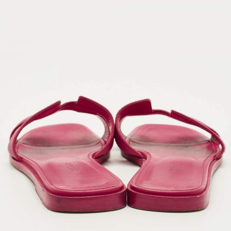 Pre Owned Hermes Oran Size 36 Pink Leather Flat Slides 