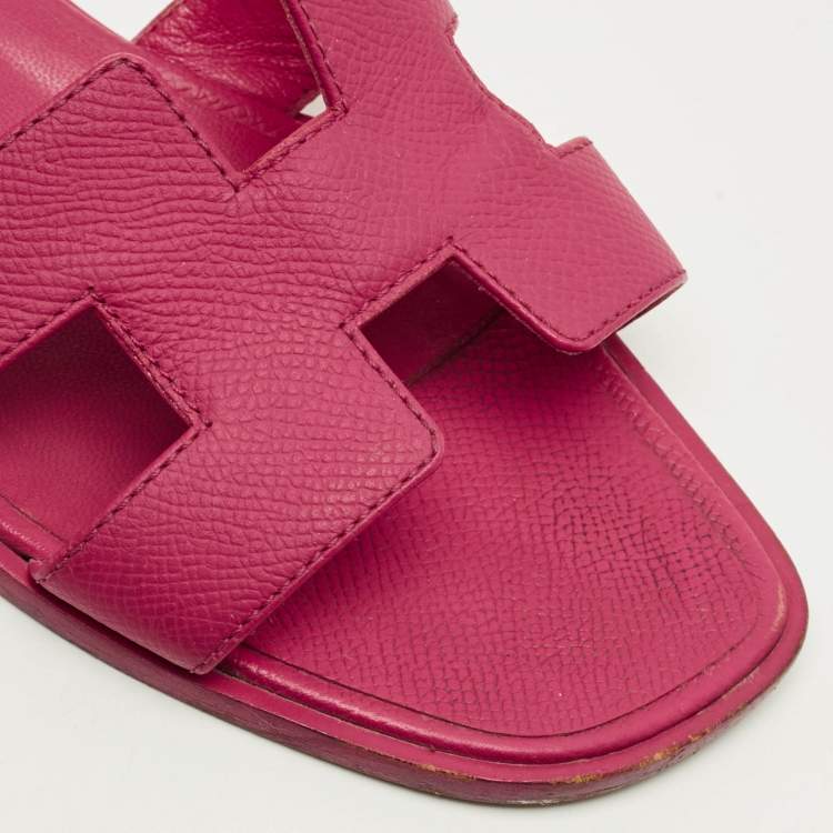 Pre Owned Hermes Oran Size 36 Pink Leather Flat Slides 