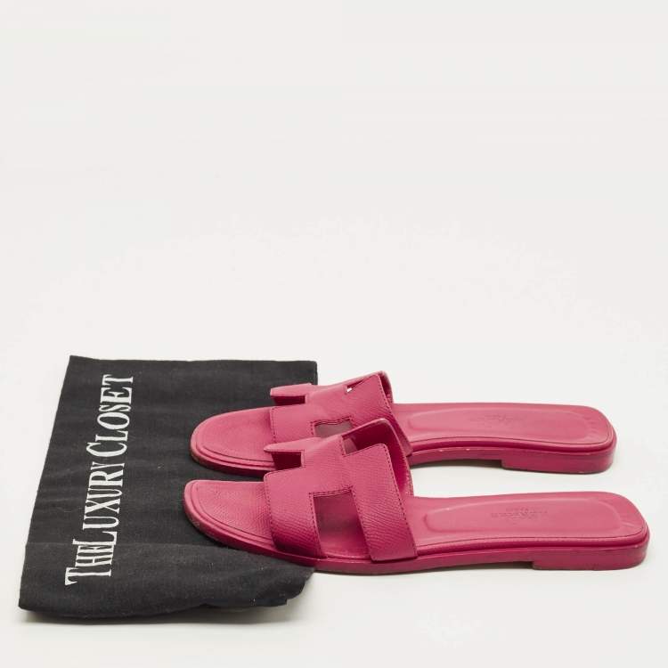 Pre Owned Hermes Oran Size 36 Pink Leather Flat Slides 