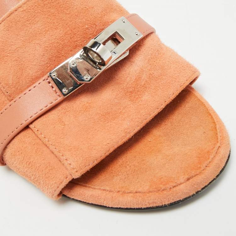 Pre Owned Hermès Gigi Size 37 Brown Leather and Suede Block Heel Slide Sandals