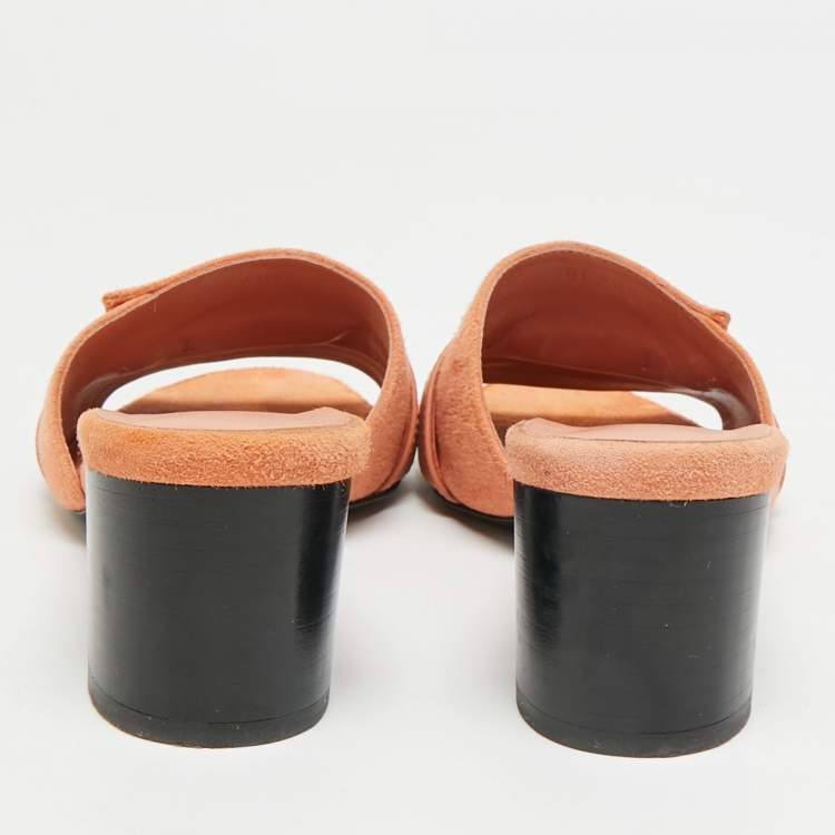 Pre Owned Hermès Gigi Size 37 Brown Leather and Suede Block Heel Slide Sandals