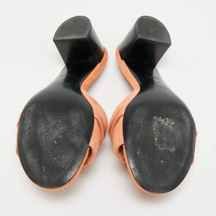 Pre Owned Hermès Gigi Size 37 Brown Leather and Suede Block Heel Slide Sandals