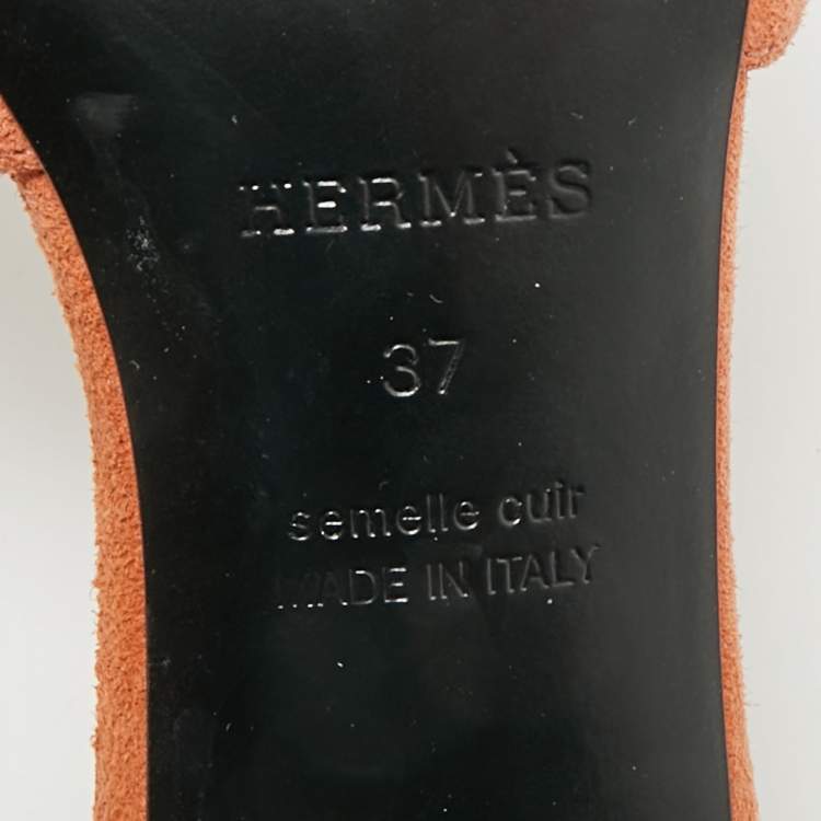 Pre Owned Hermès Gigi Size 37 Brown Leather and Suede Block Heel Slide Sandals