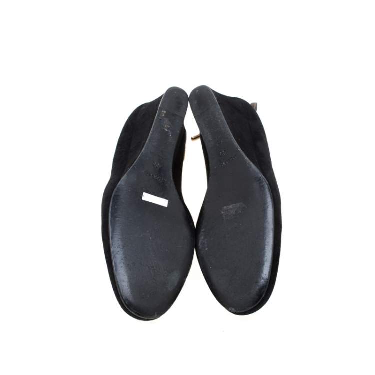 Pre Owned Hermes Black Suede Bow Detail Wedge Pumps Size 39