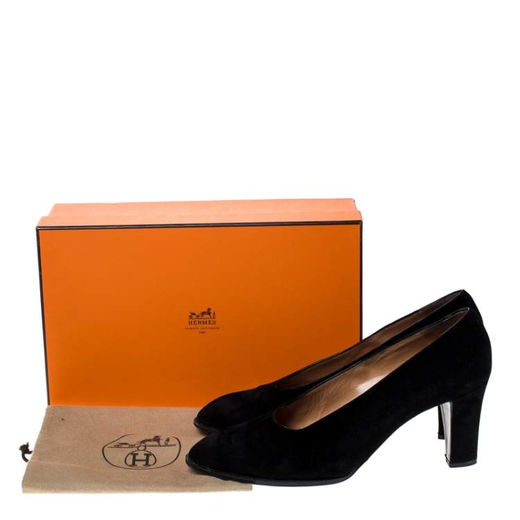 Pre Owned Hermes Black Suede Vintage Platform Pumps Size 40