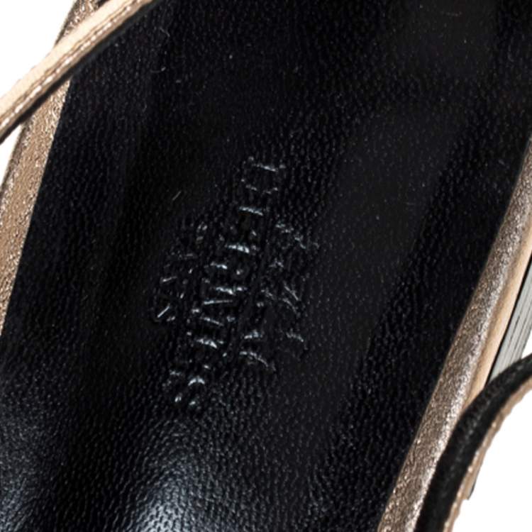 Pre Owned Hermes Metallic Rose Gold Leather Ankle Strap Thong Flats Size 40