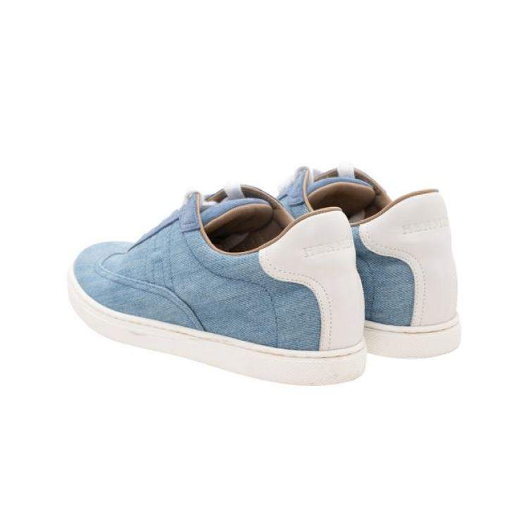 Pre Owned Hermes Blue Light Denim Sneakers Size 37