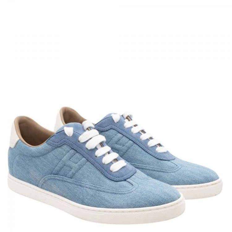 Pre Owned Hermes Blue Light Denim Sneakers Size 37