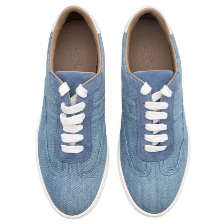 Pre Owned Hermes Blue Light Denim Sneakers Size 37