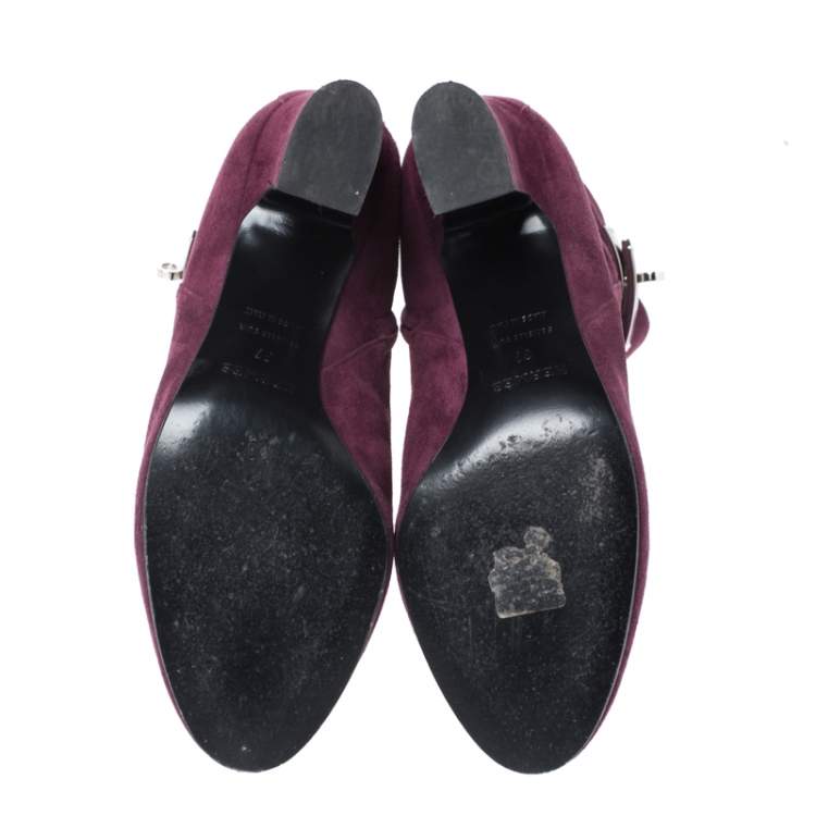 Pre Owned Hermes Magenta Suede Joueuse Round Toe Ankle Boots Size 37