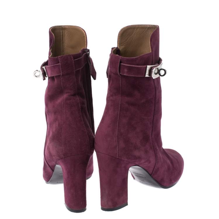 Pre Owned Hermes Magenta Suede Joueuse Round Toe Ankle Boots Size 37