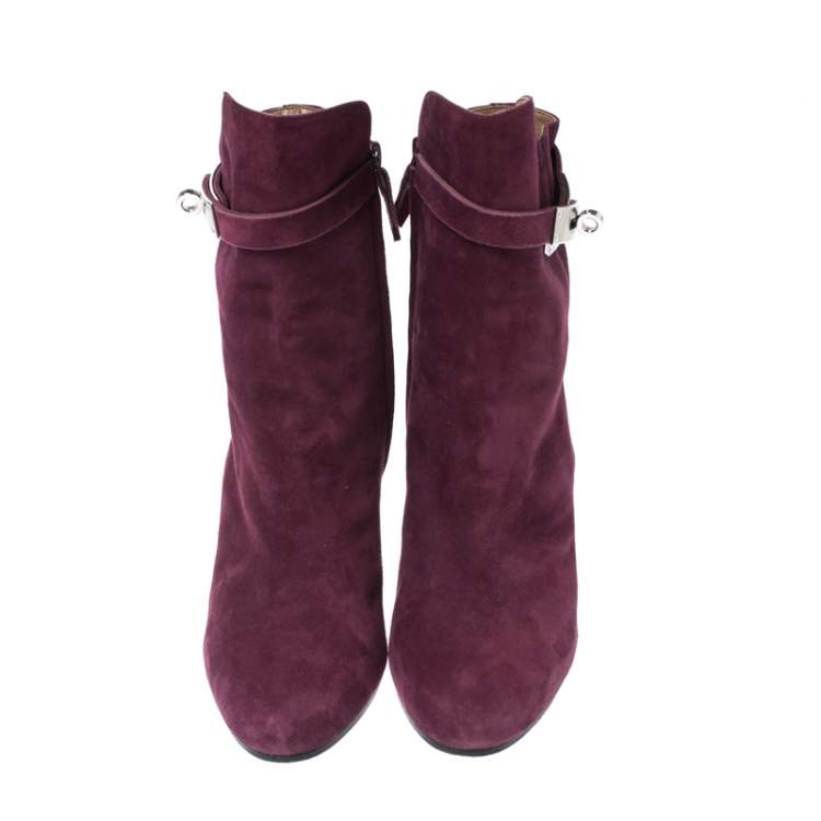 Pre Owned Hermes Magenta Suede Joueuse Round Toe Ankle Boots Size 37