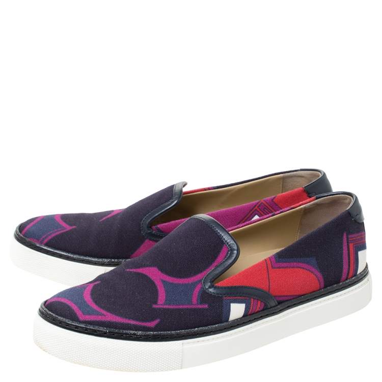 Pre Owned Hermes Multicolor Abstract Print Canvas Slip On Sneakers Size 38
