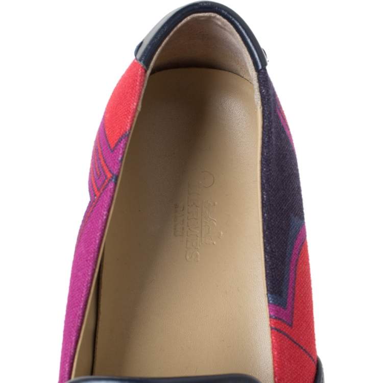 Pre Owned Hermes Multicolor Abstract Print Canvas Slip On Sneakers Size 38