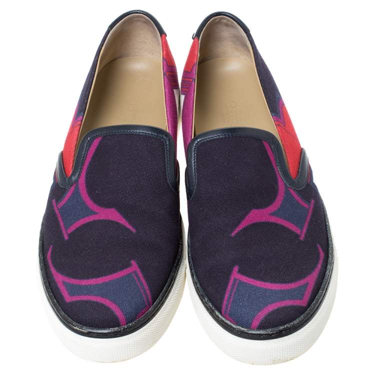 Pre Owned Hermes Multicolor Abstract Print Canvas Slip On Sneakers Size 38