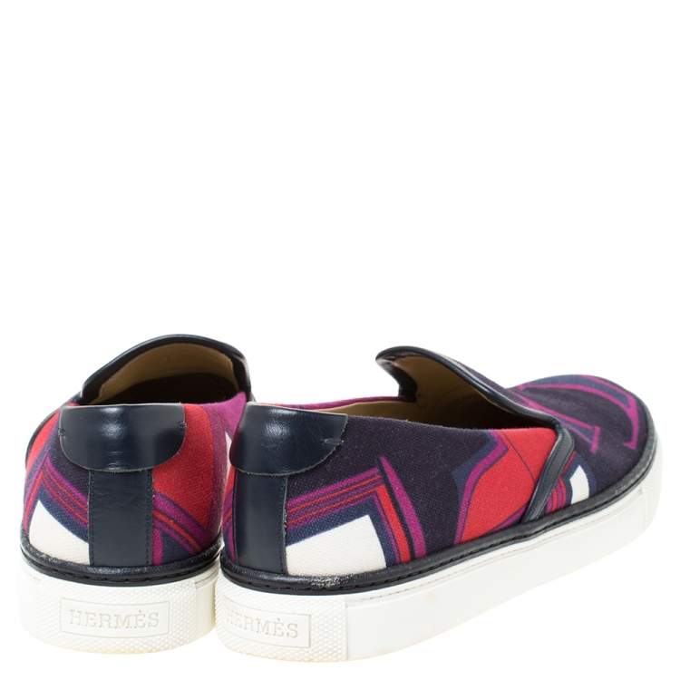 Pre Owned Hermes Multicolor Abstract Print Canvas Slip On Sneakers Size 38