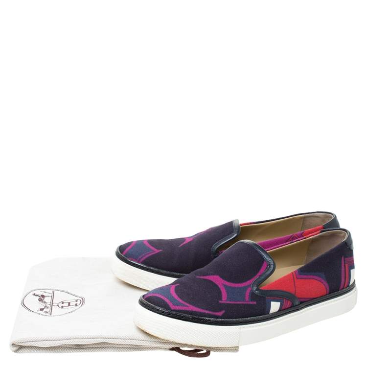Pre Owned Hermes Multicolor Abstract Print Canvas Slip On Sneakers Size 38