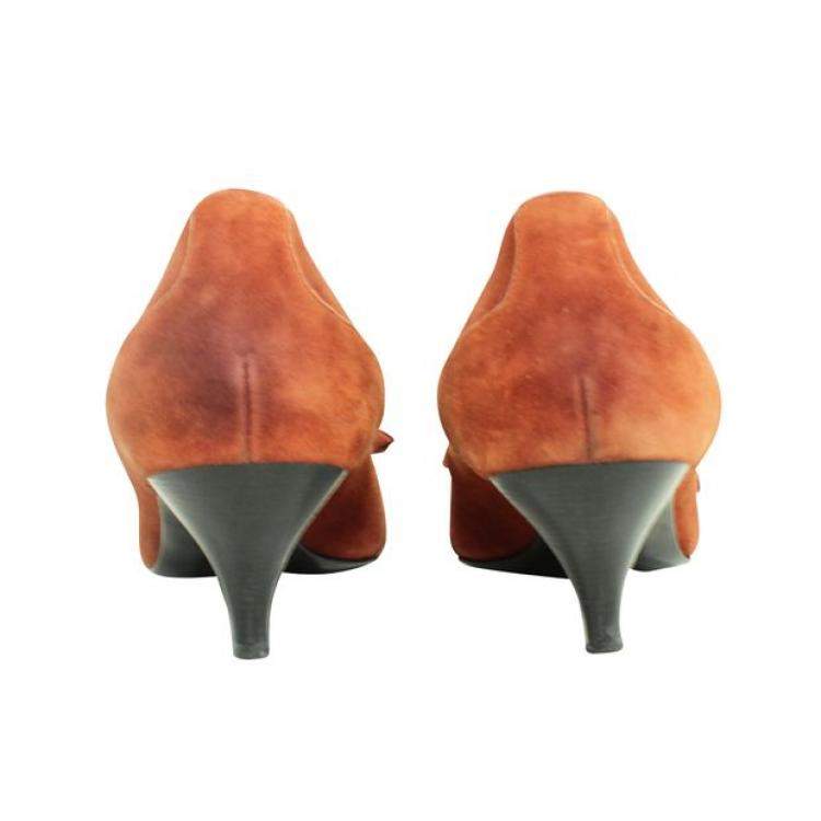 Pre Owned Hermes Brown Suede Pointed Toe Kitten Heels Pumps Size EU 38.5