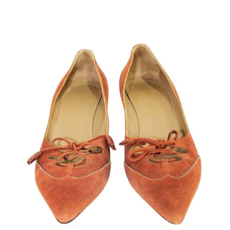 Pre Owned Hermes Brown Suede Pointed Toe Kitten Heels Pumps Size EU 38.5