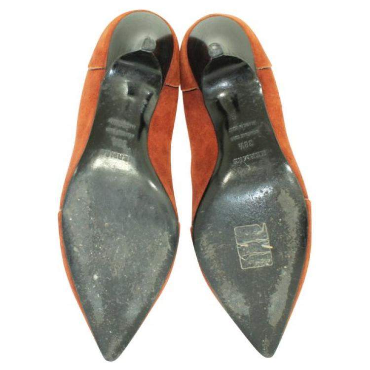 Pre Owned Hermes Brown Suede Pointed Toe Kitten Heels Pumps Size EU 38.5