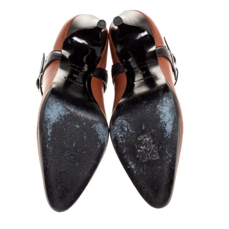 مملوكة مسبقًا Hermes Brown/Black Leather Cross Strap Pointed Toe Ankle Boots Size 40