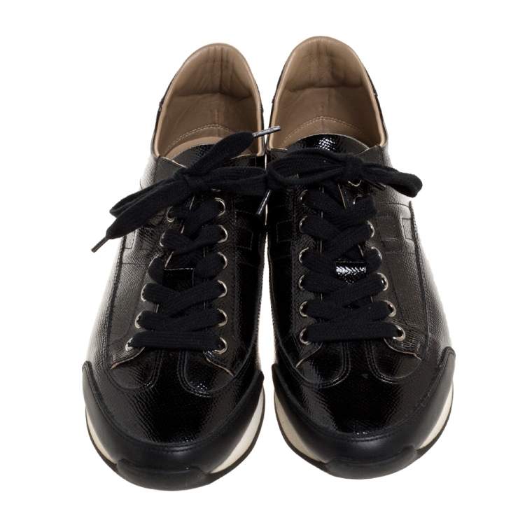 Pre Owned Hermes Black Patent Leather Quick Sneakers Size 37.5 
