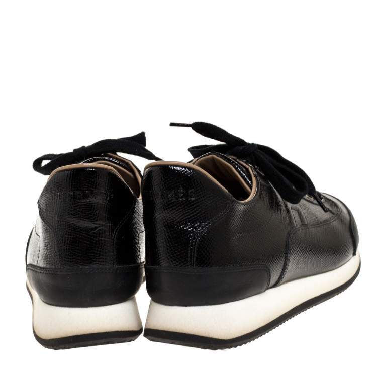 Pre Owned Hermes Black Patent Leather Quick Sneakers Size 37.5 