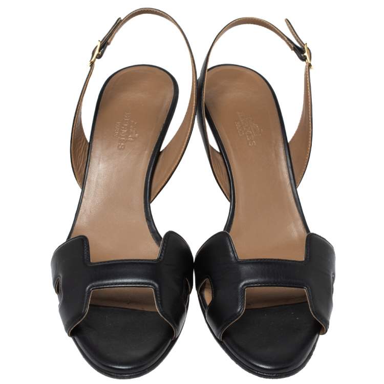 مملوكة مسبقًا Hermes Black Leather Night Slingback Sandals Size 39.5