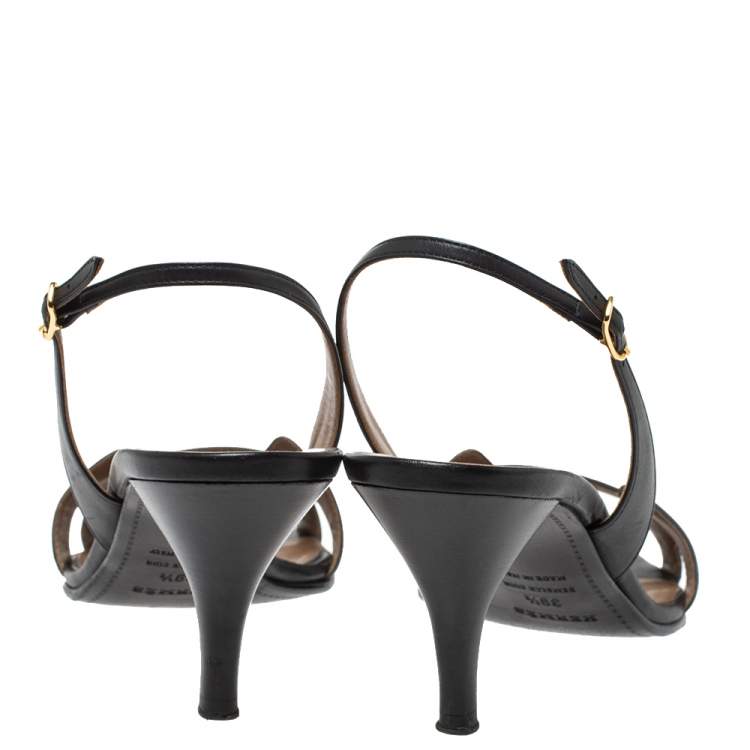 مملوكة مسبقًا Hermes Black Leather Night Slingback Sandals Size 39.5