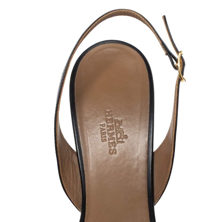مملوكة مسبقًا Hermes Black Leather Night Slingback Sandals Size 39.5